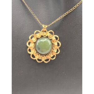 Dainty Womens Gold Plated Silver Natural Genuine Green Jade Pendant Necklace